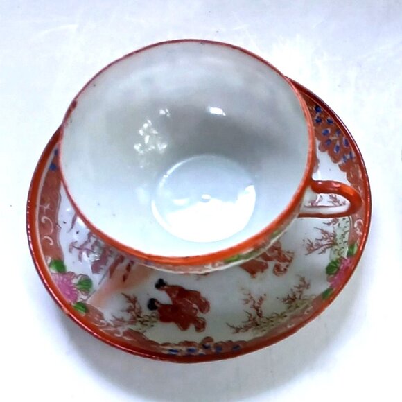 Antique Eggshell Thin Porcelain Hand-painted Geisha Japan 2 Cups with Saucers - Picture 2 of 16